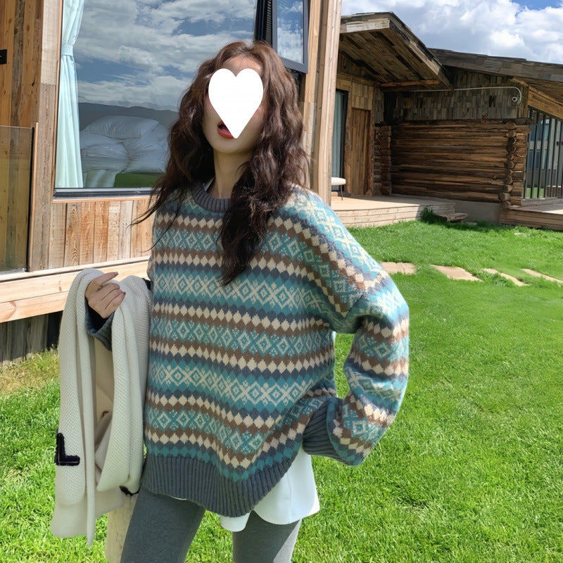 Japanese Retro Sweater for Women, New Popular Style for Spring, Autumn, and Winter, with a Lazy, High-End Design and Niche Soft and Waxy Style