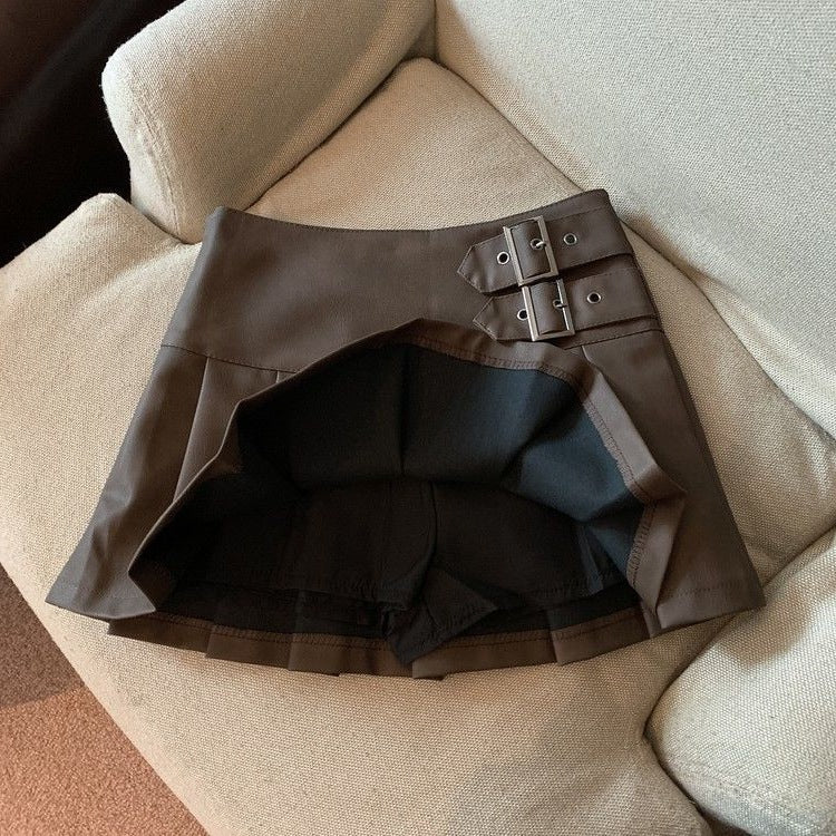 Small Leather Skirt Skirt for Women Spring, Autumn and Winter 2024 New High-Waisted A-Line Black Large Size Pleated Skirt