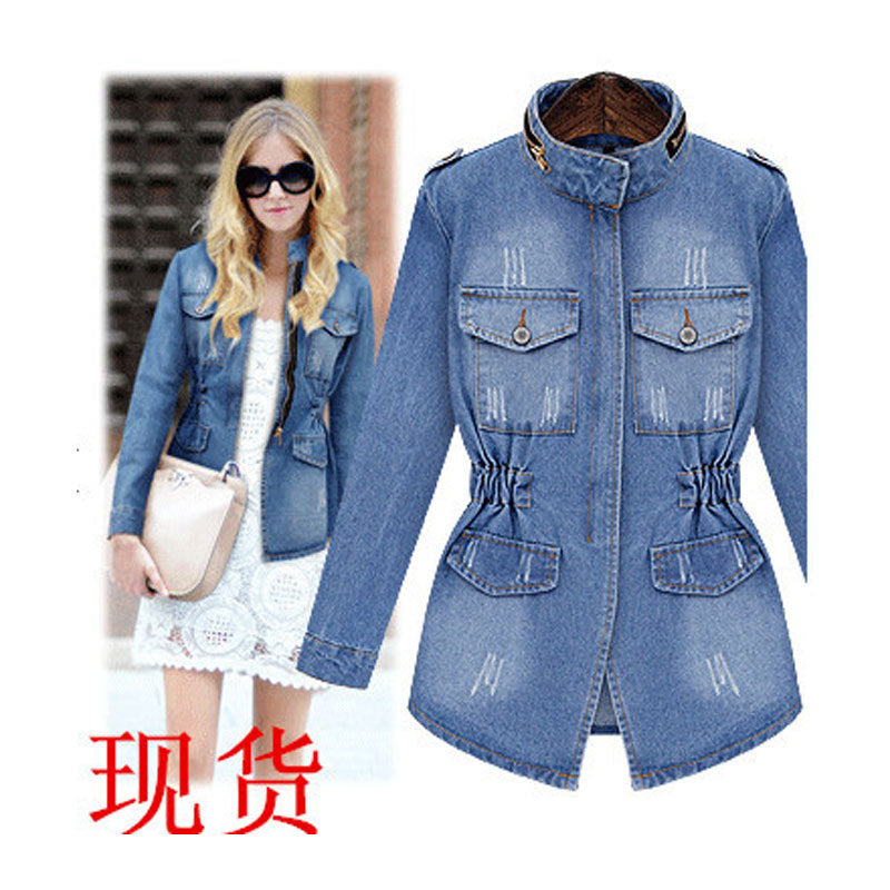 A large number of in stock European and American style European and American style washed vintage all-match distressed women's Denim coat jacket top