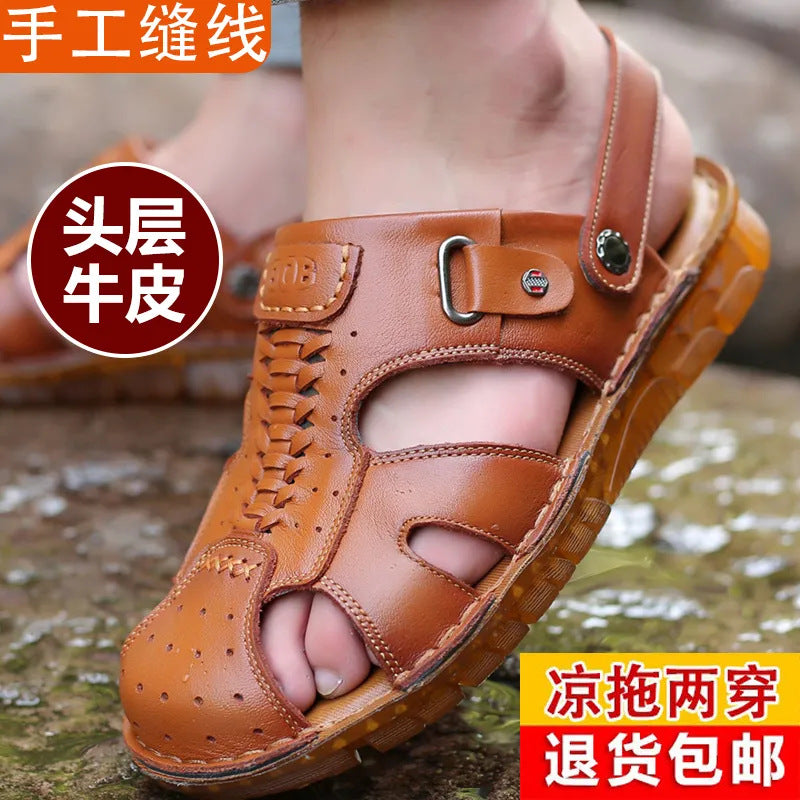 Men's Summer Outdoor Sandals Men's Casual Slippers Two-Wear Genuine Leather Cowhide Oxford Sole Men's Shoes Beach Shoes Wholesale