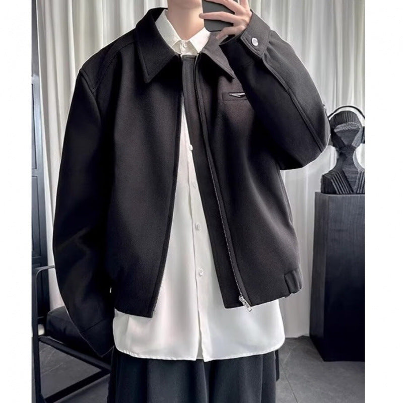 Men's High-end Wear suit New Black Short Jacket Coat Spring and Autumn Duffy Handsome American Lapel Baseball Suit