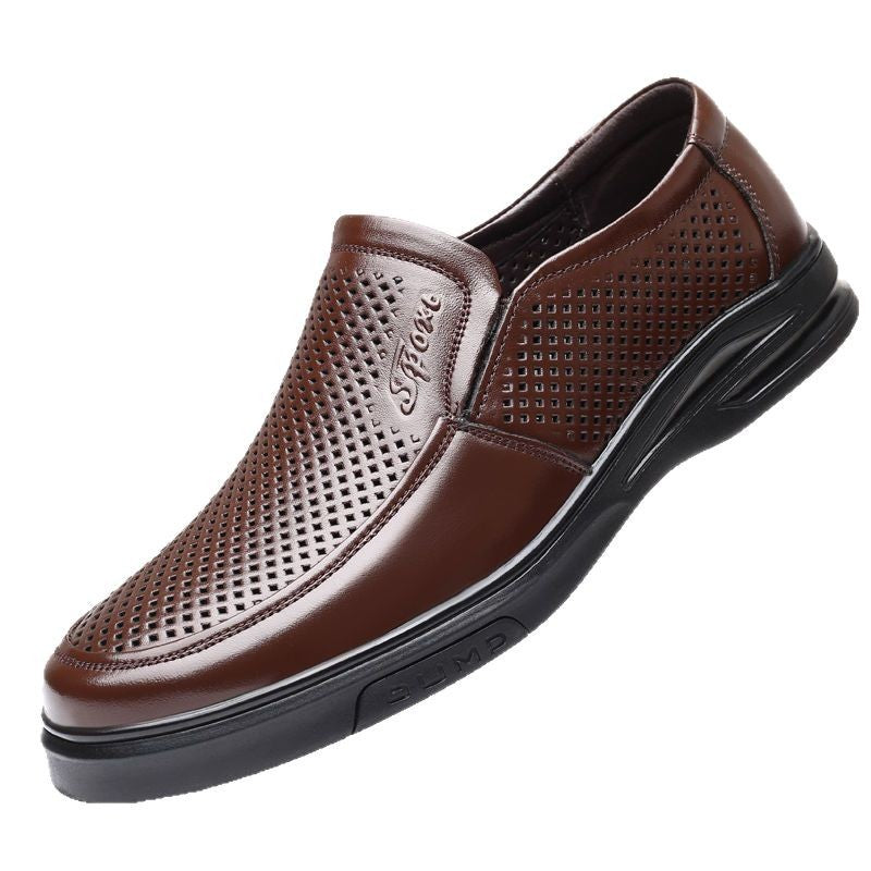 Mingfu Leather New Hollow Leather Sandals Soft Sole Soft Face Hole Shoes Breathable Casual Business Leather Sandals Dad Shoes