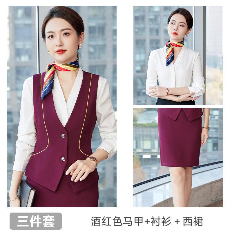 Professional vest suit female spring and summer stewardess uniform sales department hotel front desk jewelry shop beautician overalls