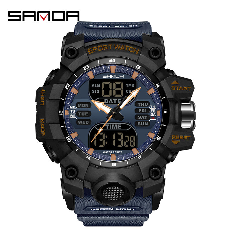 Sanda Hot-Selling Watch Korean Version Student Party Multi-Functional Waterproof Alarm Clock Electronic Watch Cool Dual Display Luminous Sports Watch
