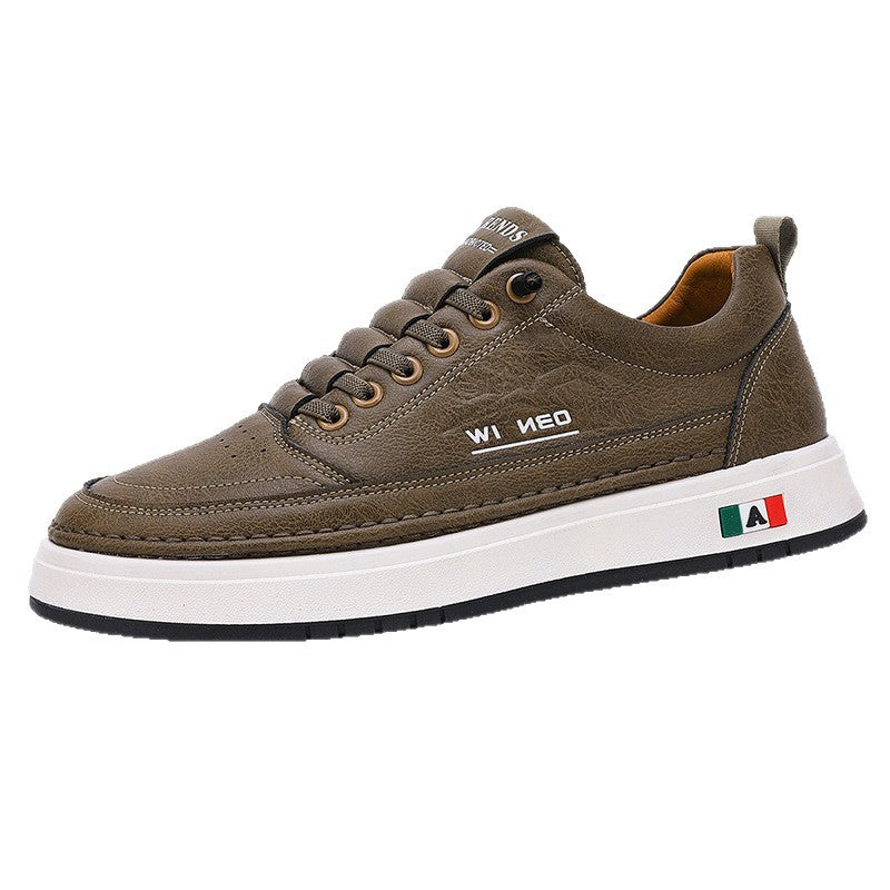 Men's Sneakers, Autumn 2026 New Style, High-End Leather Sports Shoes, Thick-Soled White Shoes, Men's Casual Shoes