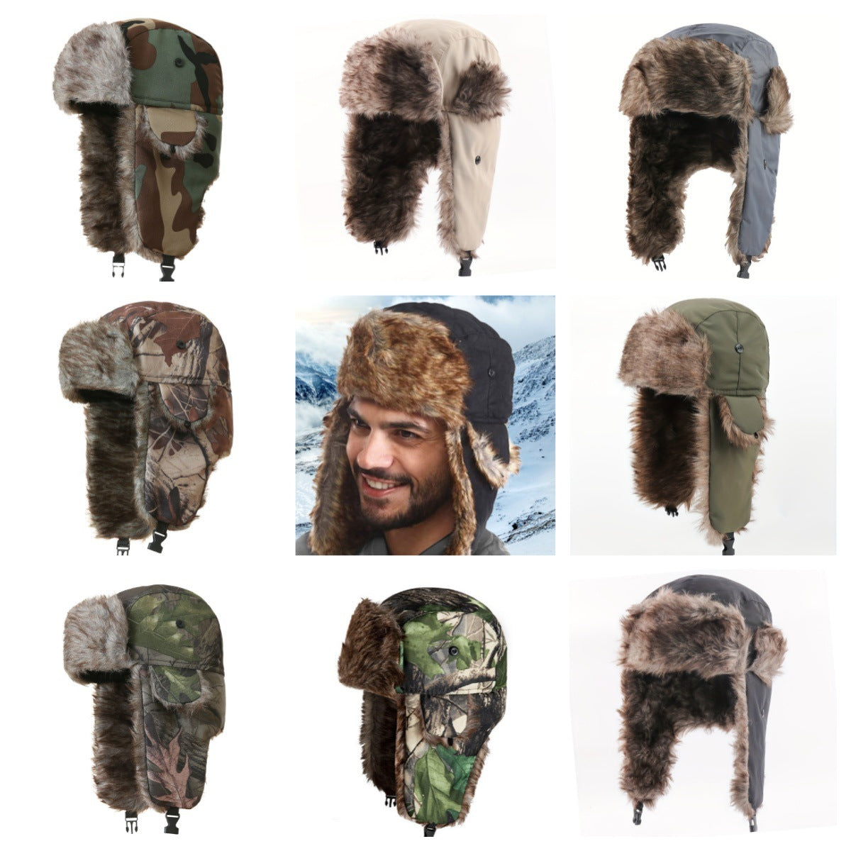 Autumn and Winter Camouflage Lei Feng Hats for Men and Women, Outdoor Cycling Windproof and Cold-Proof Ski Hats, Thickened Ear Protection Hats, Cross-Border