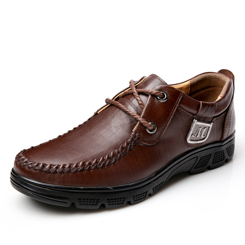Men's formal leather shoes new low heel youth top leather fashion trend hand stitching casual lace-up men's shoes