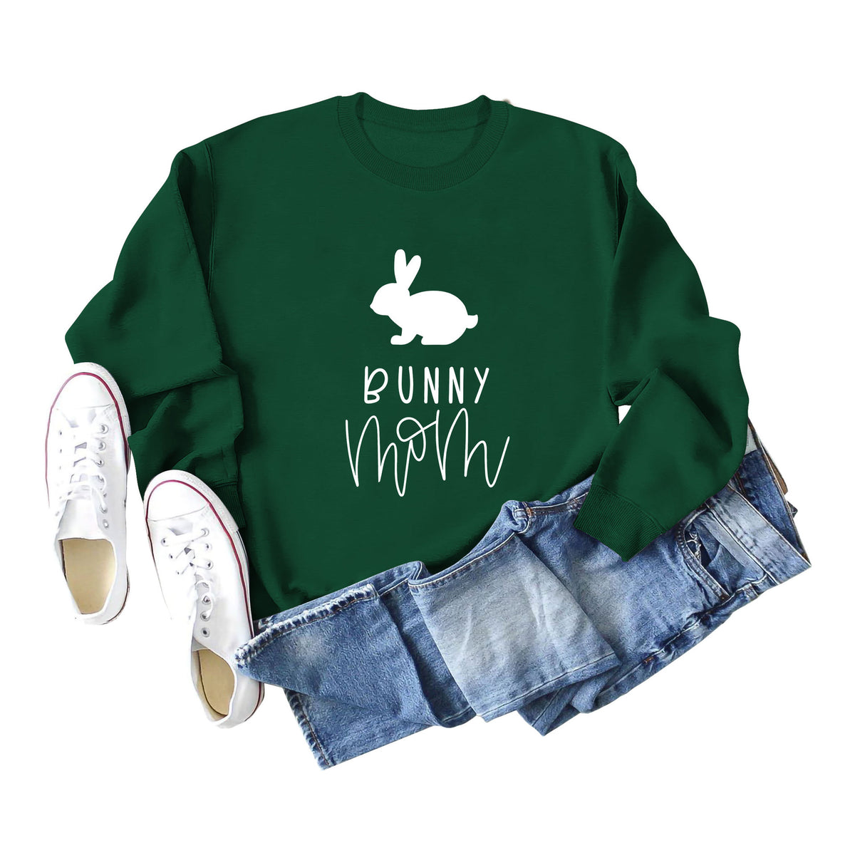 Amazon Cross-Border Export European and American Fashion Bunny Mom Fun Casual Women's Loose Long-Sleeved Round Neck Sweatshirt