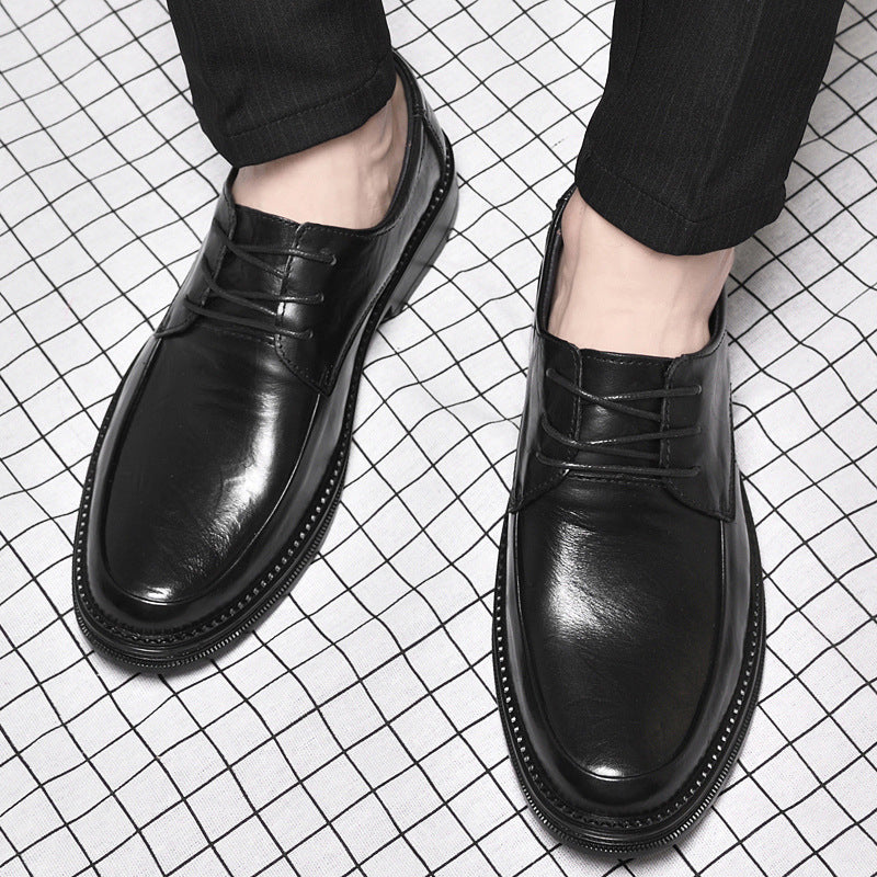 Leather shoes men's business formal wear genuine leather new men's casual British black trendy low-top bridegroom wedding shoes