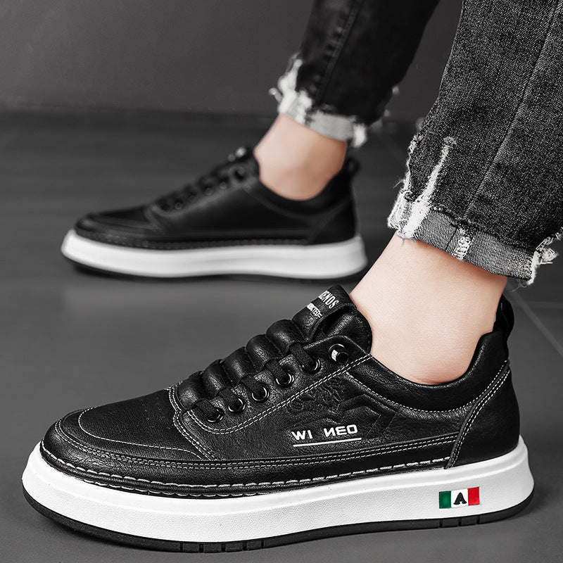 Men's Sneakers, Autumn 2026 New Style, High-End Leather Sports Shoes, Thick-Soled White Shoes, Men's Casual Shoes