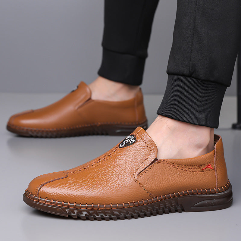 Genuine Leather White Sneakers, Men's Loafers, Summer Soft Leather Middle-Aged Dad Shoes, Slip-On Casual Leather Shoes, Men's Shoes