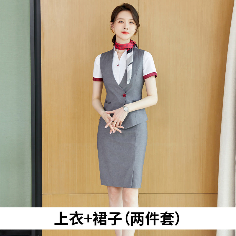 Stewardess uniform professional shirt Women's Spring temperament suit high-end hotel front desk reception work clothes beauty salon work clothes