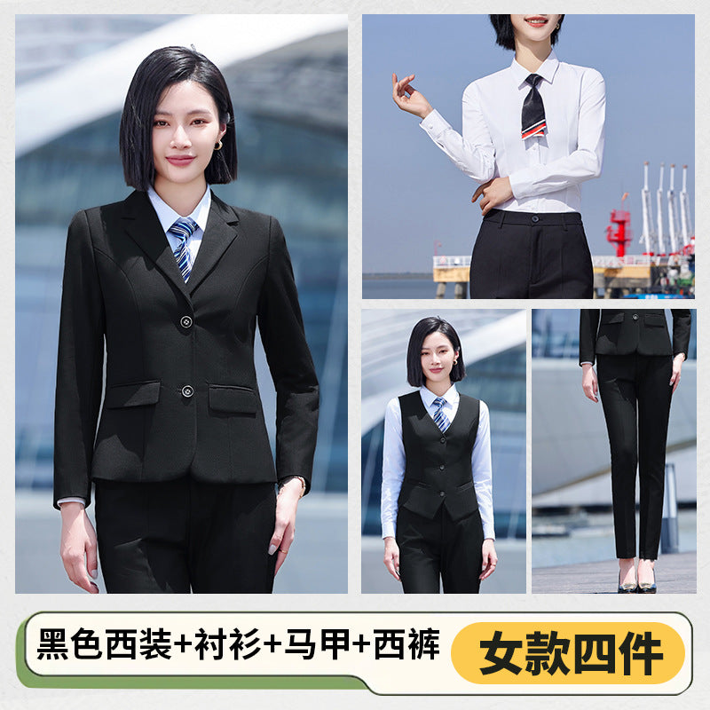 Autumn and Winter Thickened Men's Double-button Black Interview Business Dress Unisex Business Suit suit Three-piece Set