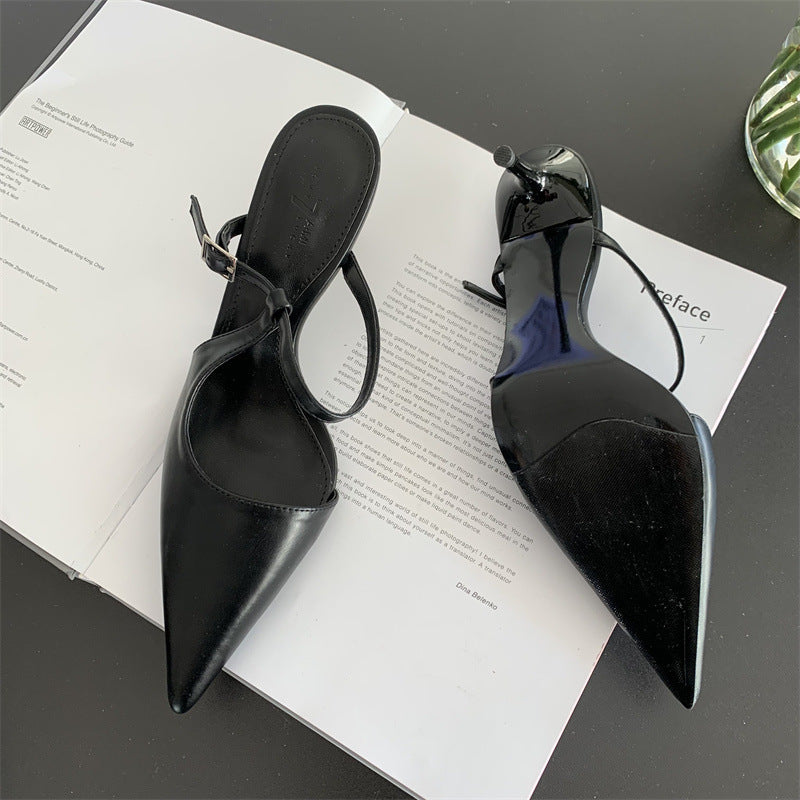 High Heels 2025 New Pointed One-line Buckle Shoes Stiletto Heel Retro Elegant Sexy Baotou Sandals
