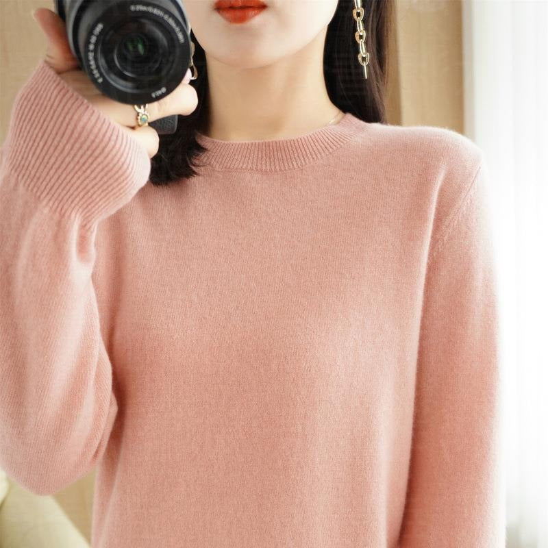 Autumn and Winter New Round Neck Sweater Women's Pullover Sweater Solid Color Long Sleeve Women's Thin Inner Short Base Shirt for Women