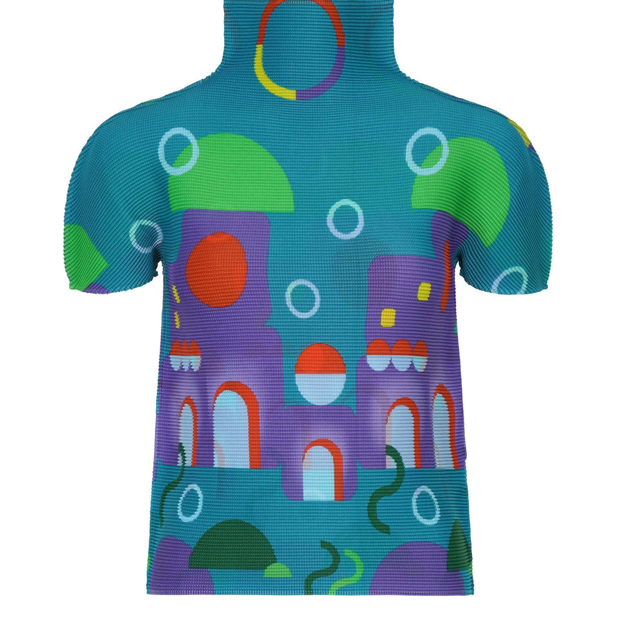Miyake Design Niche Tops for Women Summer Thin Round Neck Slimming Look Pleated Printed Short-Sleeved T-Shirts for Women
