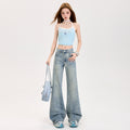 Black Cow Retro Light Blue Jeans for Women Spring 2025 High-Waisted Casual Wide-Leg Pants with Drape and Slimming Effect Long Pants