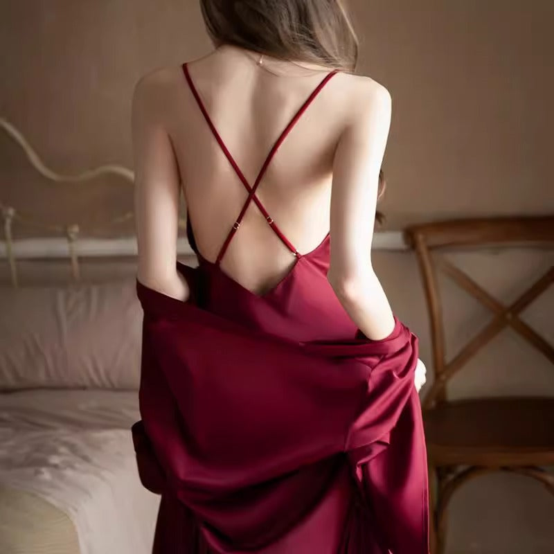 Pajamas for Women 2025 Summer Sexy Ice Silk Nightgown Two-Piece Suit Suspender Nightgown Silk Home Clothes