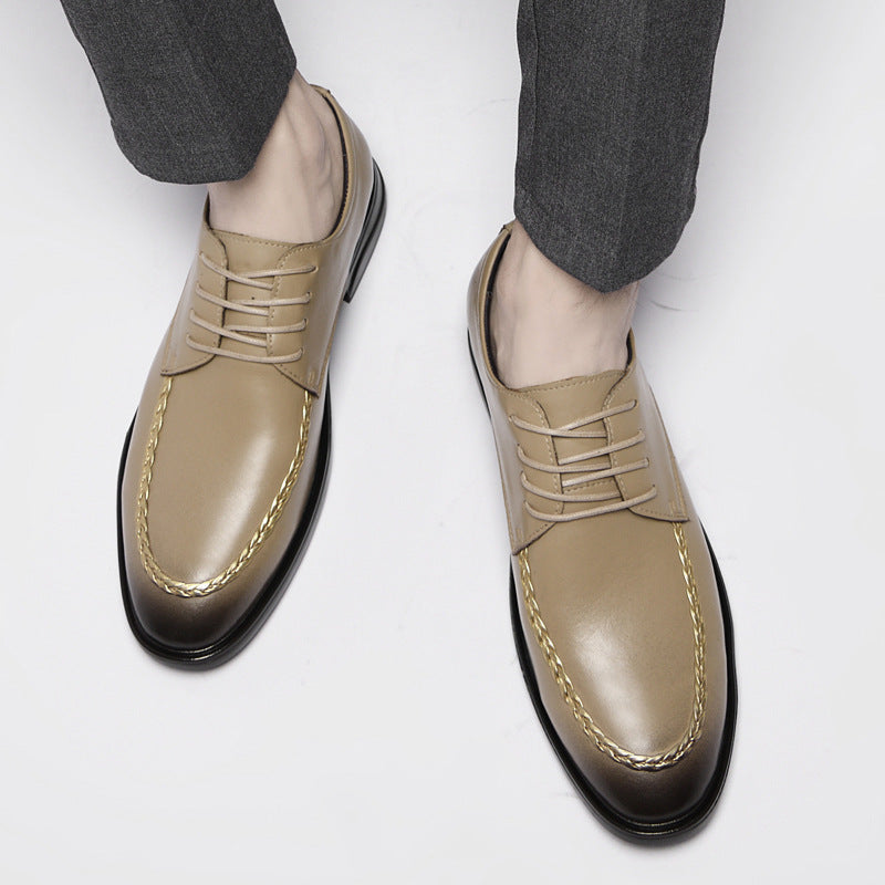 New men's formal leather shoes breathable non-slip round toe business casual shoes fashion retro brushed business leather shoes men