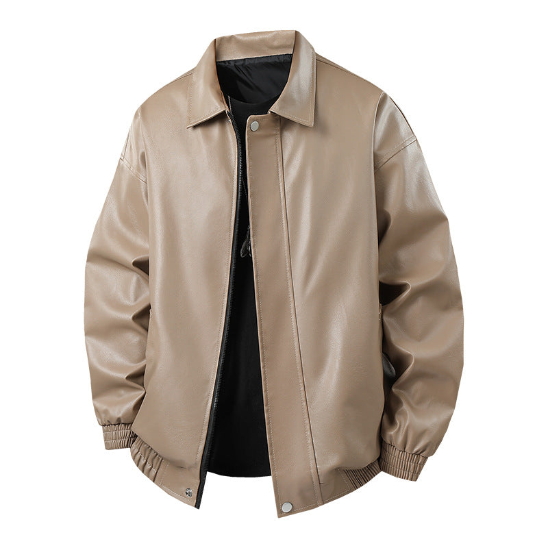 Solid Color American Retro Leather Jacket Men's Motorcycle New Leather Jacket Men's Pu Jacket Spring and Autumn Loose Trendy