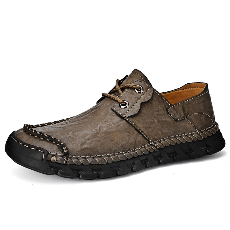 Casual Leather Shoes for Men 2025 Autum New Soft Sole Non-Slip Stitched Sole Lace-Up Men's Shoes Loafers Middle-Aged and Elderly Dad Shoes