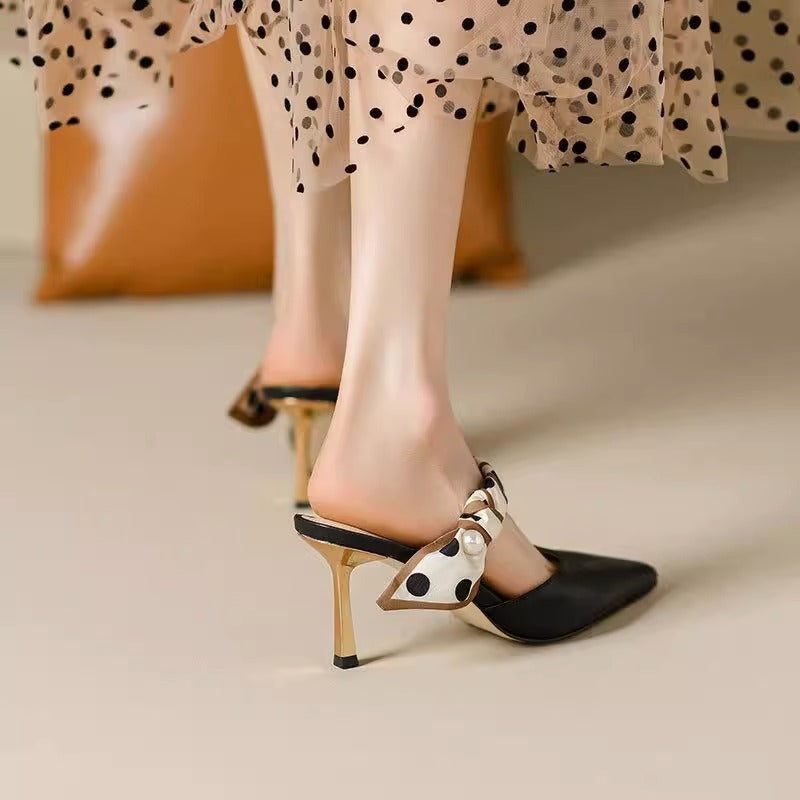In Stock, One-Piece Dropshipping~ Women's Pointed-Toe High-Heeled Mules with Thin Heels, Medium Heels, Fashionable and Versatile Lazy Slippers