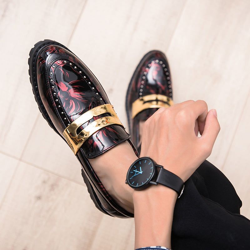 9502 White Men's Casual Men's Shoes, Slip-On Men's Shoes, Glossy Thick-Soled Loafers, Men's Studio Photography Small Leather Shoes