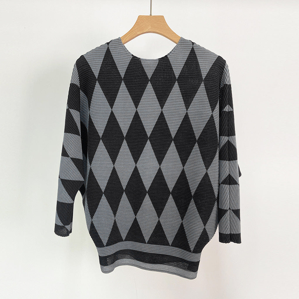 2024 Early Spring New Fashion Pleated Top Women's Miyake Design Sense Batwing Shirt Loose Pullover Sweater for Women