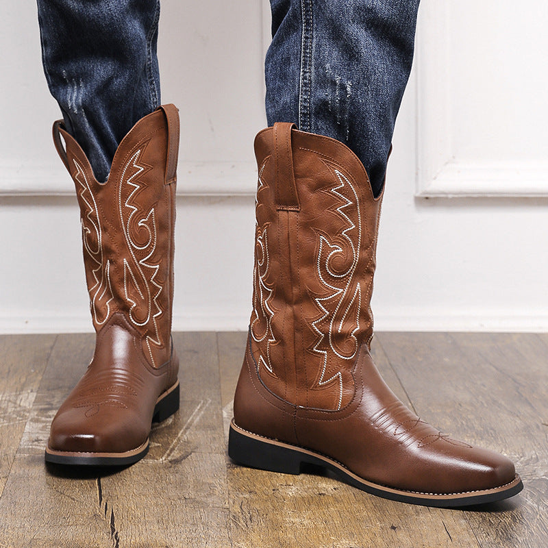 Cross Border plus size Men's Boots 2025 Autumn and Winter High Boots Men's Boots 48 Size British Style High Boots 38 Embroidered Leather Boots