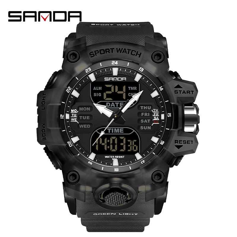 Sanda Hot-Selling Watch Korean Version Student Party Multi-Functional Waterproof Alarm Clock Electronic Watch Cool Dual Display Luminous Sports Watch