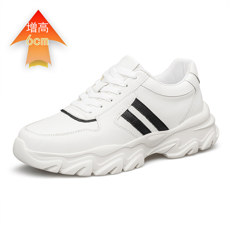 Men's Shoes Inner Height Increase 6/8 Sports Casual Shoes Spring Low-top Cowhide Face Thick-soled Running Small White Sneakers