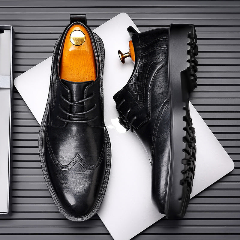 Factory Direct men's shoes autumn and winter breathable 2023 New thick-soled British business formal wear brogue men's casual shoes