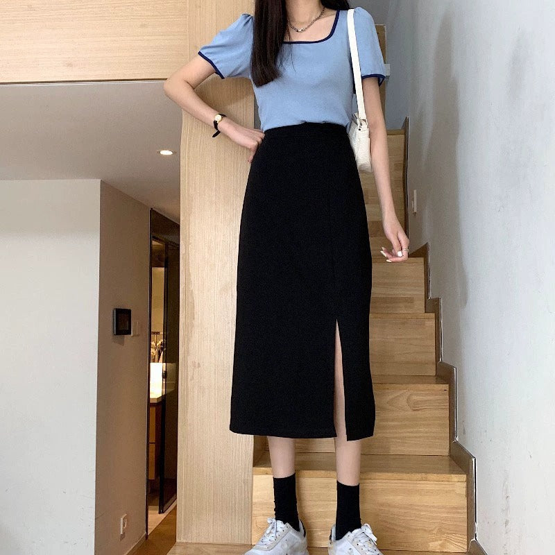 Design New Women's Autumn Skirts for Small People Niche 2024 Chic Black Skirt High Waist Long Skirt a Line