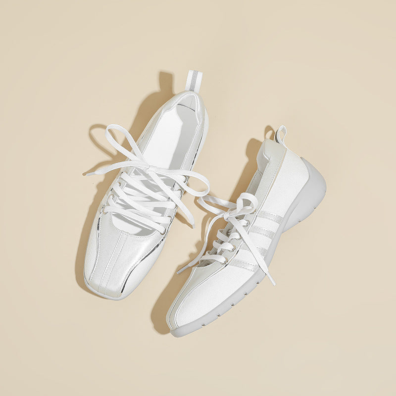 South Korea Niche Sports Ballet Shoes Women's Silver White Vintage German Training Shoes Flat Strap Mary Jane Shoes Women