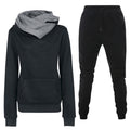 Cross-border autumn and winter thickened fleece casual sportswear solid color women's irregular hoodie sweatshirt sweatpants suit