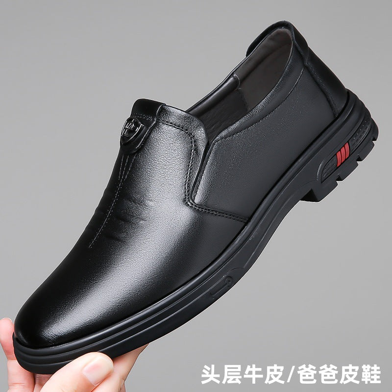 First-Layer Cowhide Loafers for Middle-Aged Men, Slip-On Soft-Soled Leather Shoes, Breathable Business Casual Men's Shoes, Source Factory