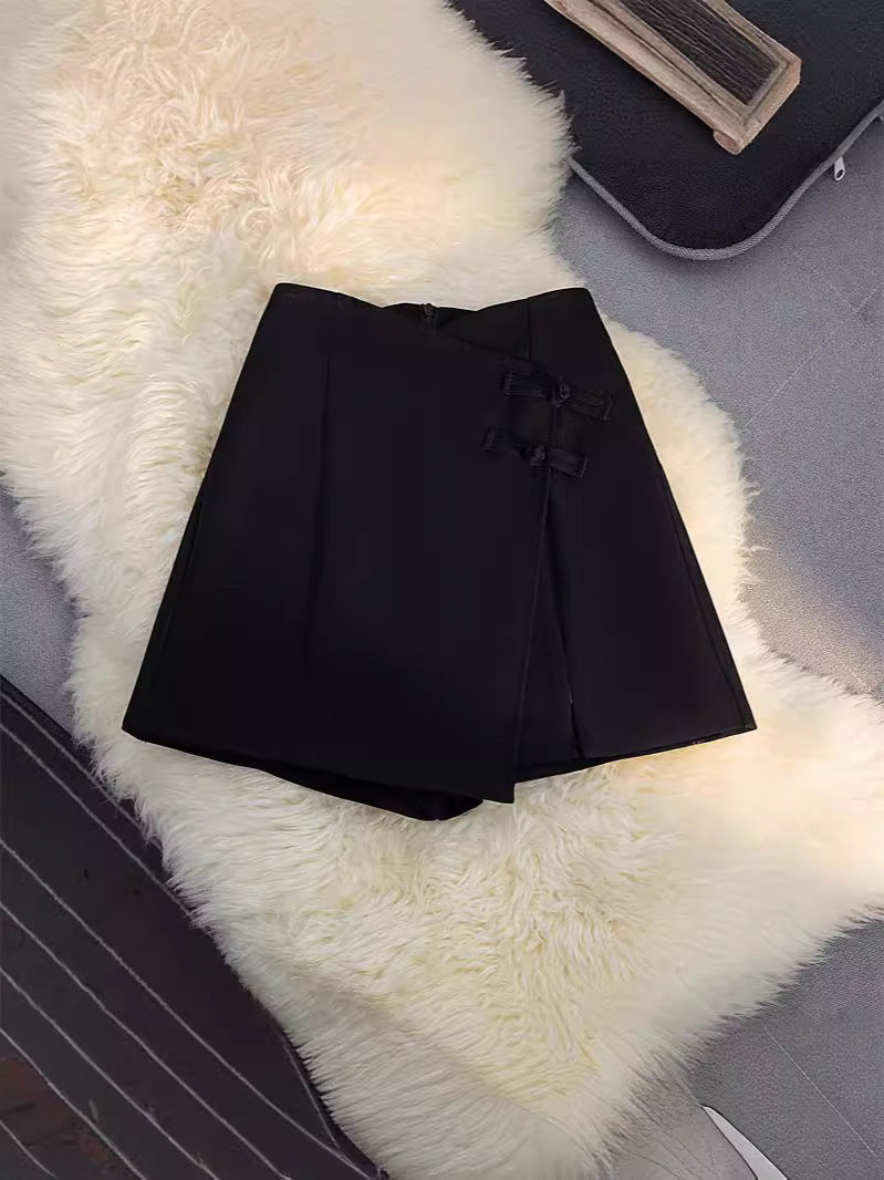 New Chinese Style National Style Pants Skirt Women's Asymmetrical 2025 Summer Fashion Suit Shorts High Waist Slimming Look A-Line Wide Leg Pants