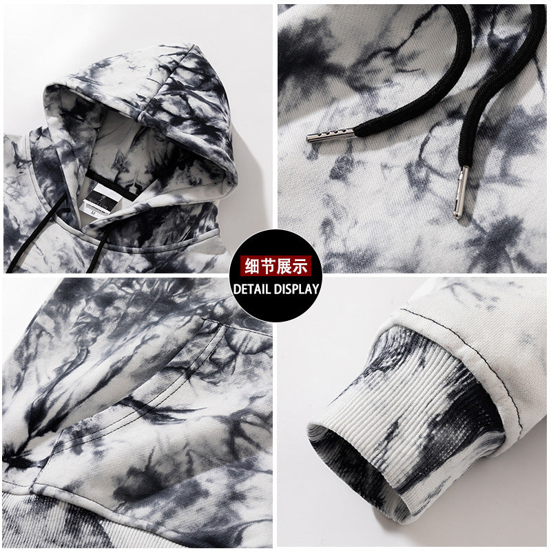 American Style Street Tie-Dye fleece-lined Hooded Sweat for Men and Women Couple Autumn and Winter New Loose Ins Fashion Brand Top