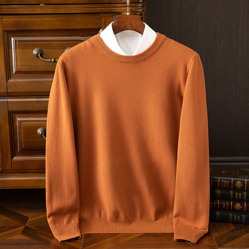 Autumn and Winter Classic Round Neck Men's Pullover Base Shirt Casual Business Knitwear Loose Fashion Solid Color Long Sleeve Sweater