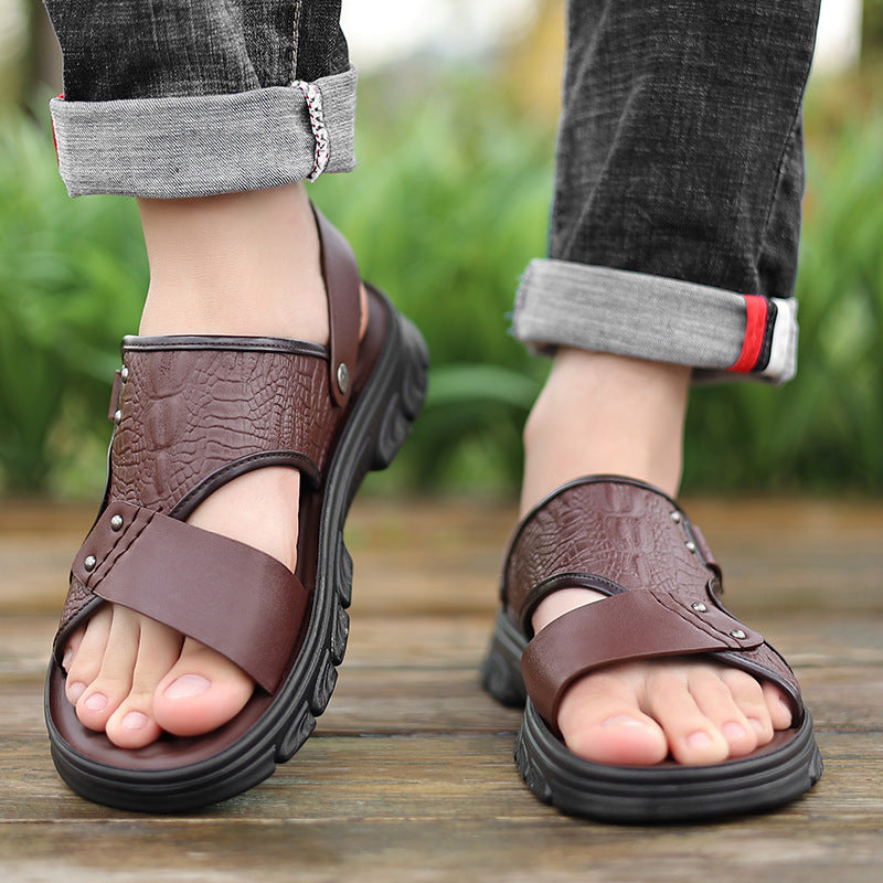 Sandals men's explosions men's sandals casual dual-use air cushion sandals men's breathable leather beach shoes a generation of hair