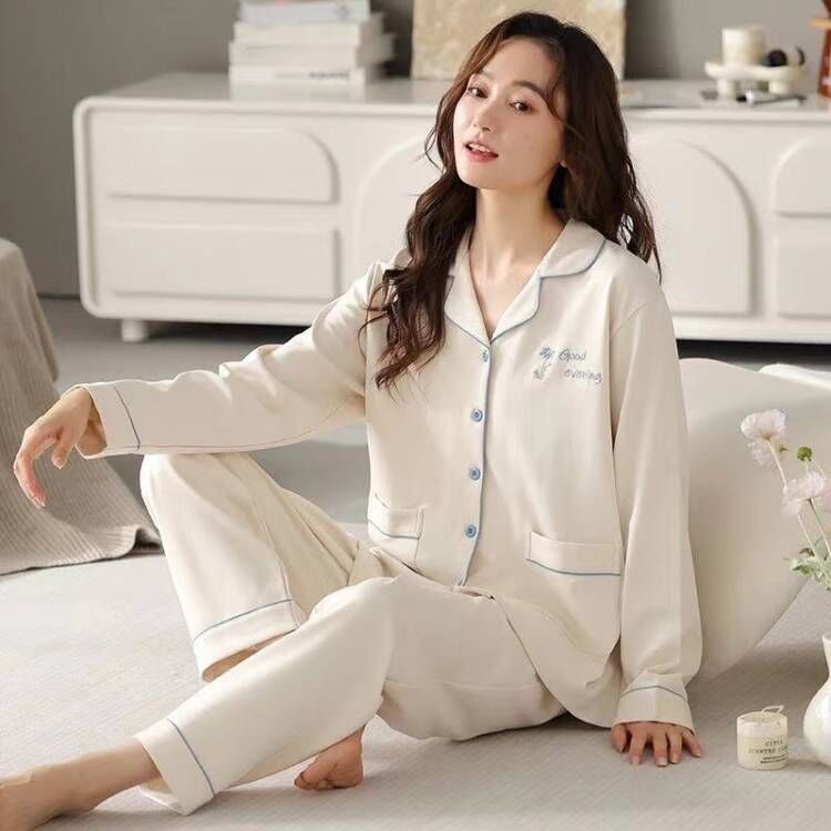 Women's pajamas 2024 new spring and autumn long-sleeved outerwear plus size homewear color suit