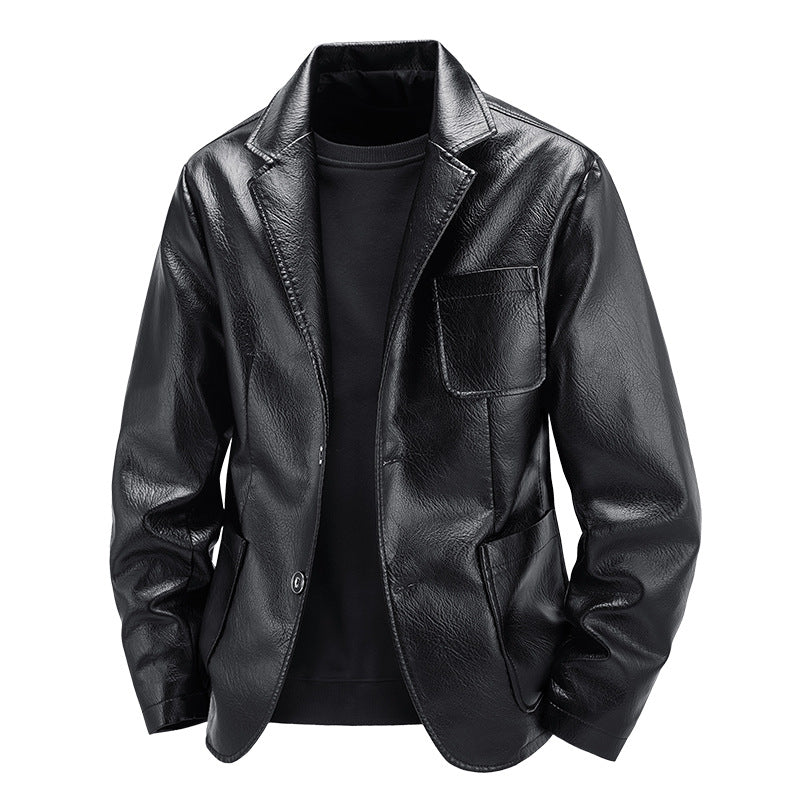 2025 Autumn New Men's American Style Trendy Motorcycle Jacket Simple Versatile Leather Coat Loose Fashionable Leather Blazer
