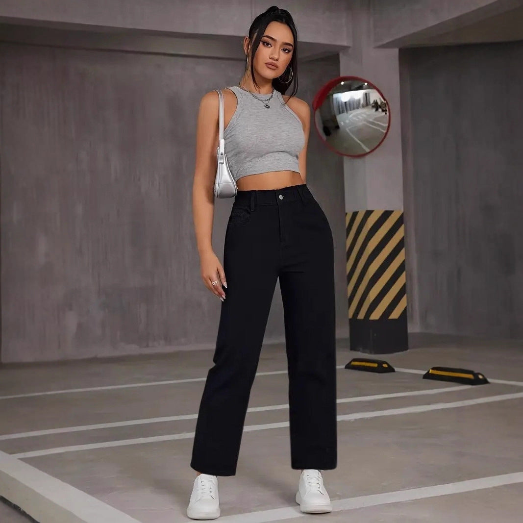 26 Cross-Border Amazon Women's New Arrivals Casual Fashion Trendy High-Waisted Solid Color Slim-Fit Jeans for Women European and American Style