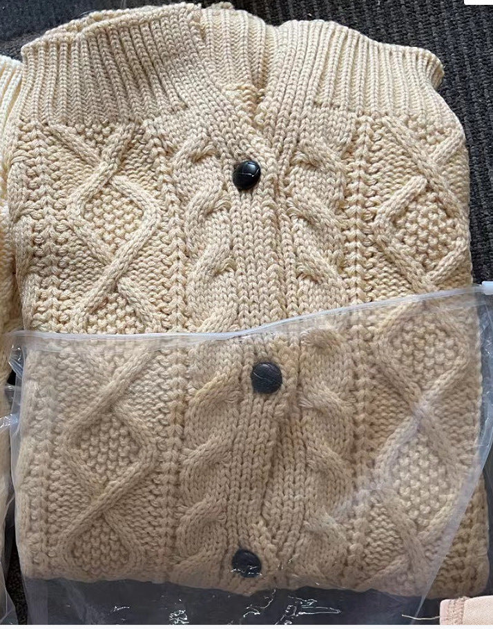 2024 New Men's Sweater Independent Station Cardigan Heavy Wear Long Sleeve Stand Collar Cable Jacquard Casual Men's Wear