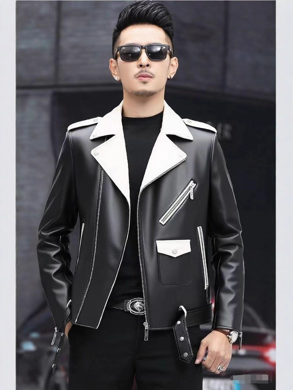 2025 New Handsome Leather Jacket Men's Spring and Autum New Trendy Korean Style Leather Casual Baseball Uniform Motorcycle Jacket