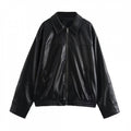 Aliexpress Wholesale Autumn New Women's Clothing Versatile Lapel Zipper Long Sleeve Pocket Textured Leather Jacket