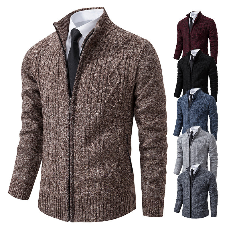 Amazon Men's Sweater Autumn and Winter Middle-aged and Young People's Vertical Collar Sweater Coat Men's Trendy Knitted Cardigan Jacket