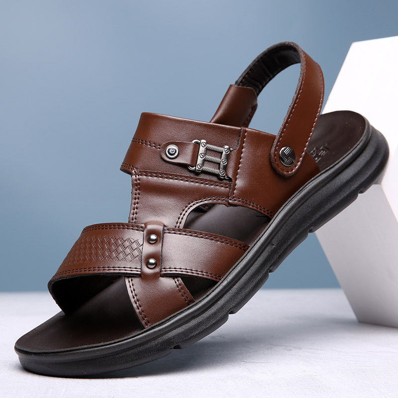 Genuine Leather Sandals Men's 2025 Summer New Casual Beach Shoes Sandals and Slippers Soft Sole Non-slip Summer Dad's Leather Sandals