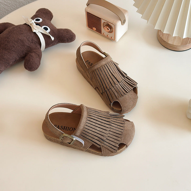 Korean Style Children's Sandals 2025 Summer New Boys and Girls Tassel Soft-soled Sandals Baby Toe Sandals