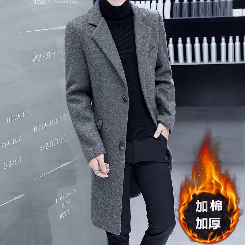 New Men's Trenchcoat Autumn and Winter Woolen Coat Men's Korean-style Fashionable cotton and thickening Youth Woolen Coat for Men